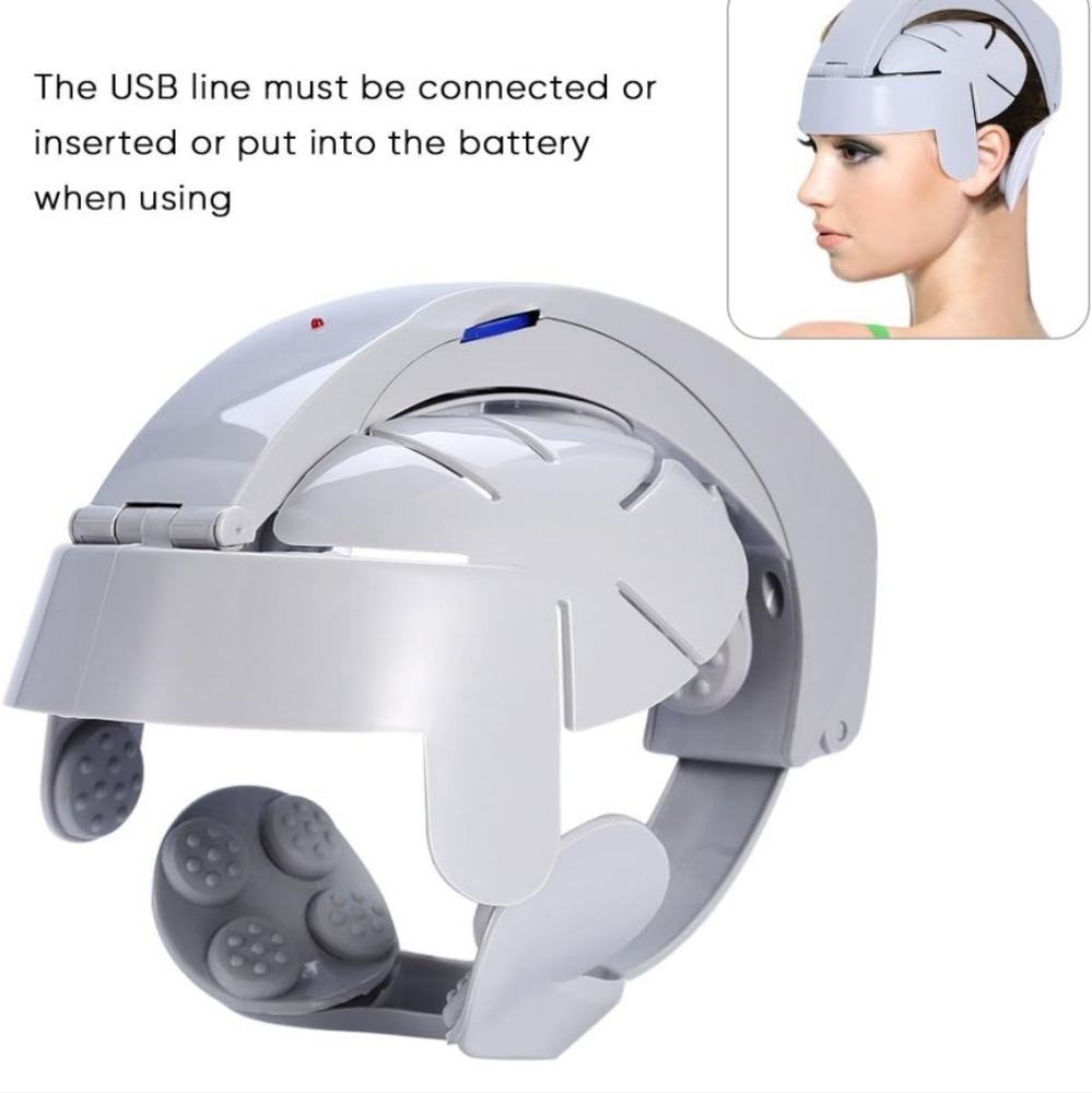 Easy Brain Massager Helmet – Full Head Vibration, Silicone Pads, Adjustable Dial